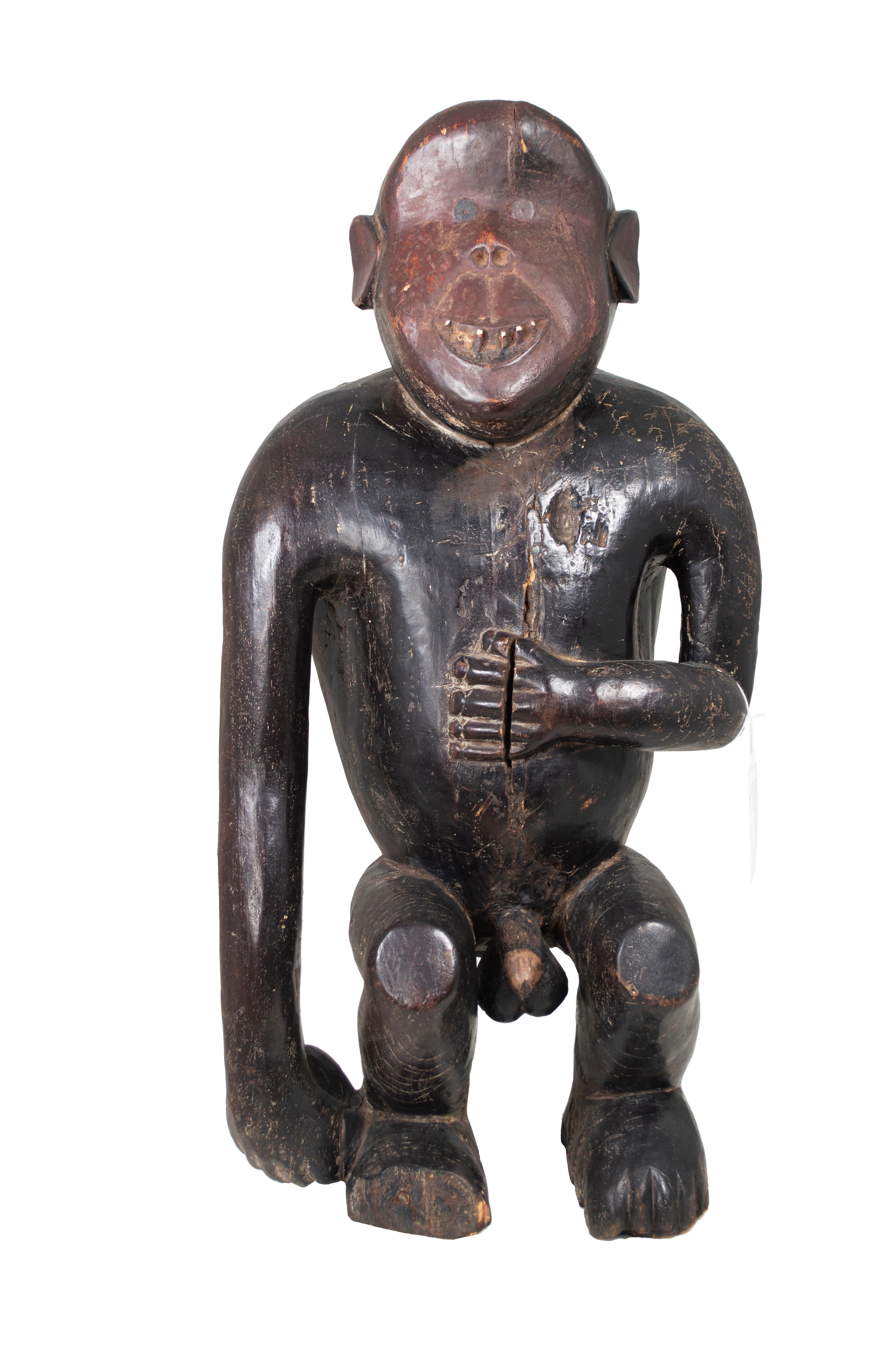 Unknown Figurative Sculpture - "Fang Tribe Gabon M'boula Statue, " Carved Wood and Ivory