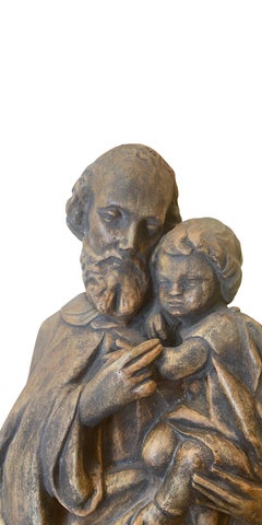Père et fils - Statue en pierre de la fin du XIXe siècle