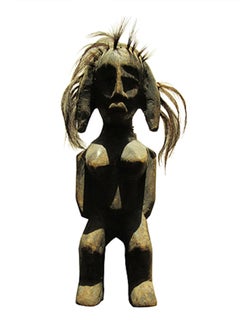"Female Statue/Baule Ivory Coast," Carved Wood & Hair created in Africa c. 1900