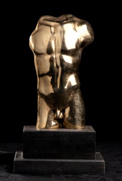 Figurative Nude Male Torso Sculpture Gold Bronze Postmodern France 20th Century