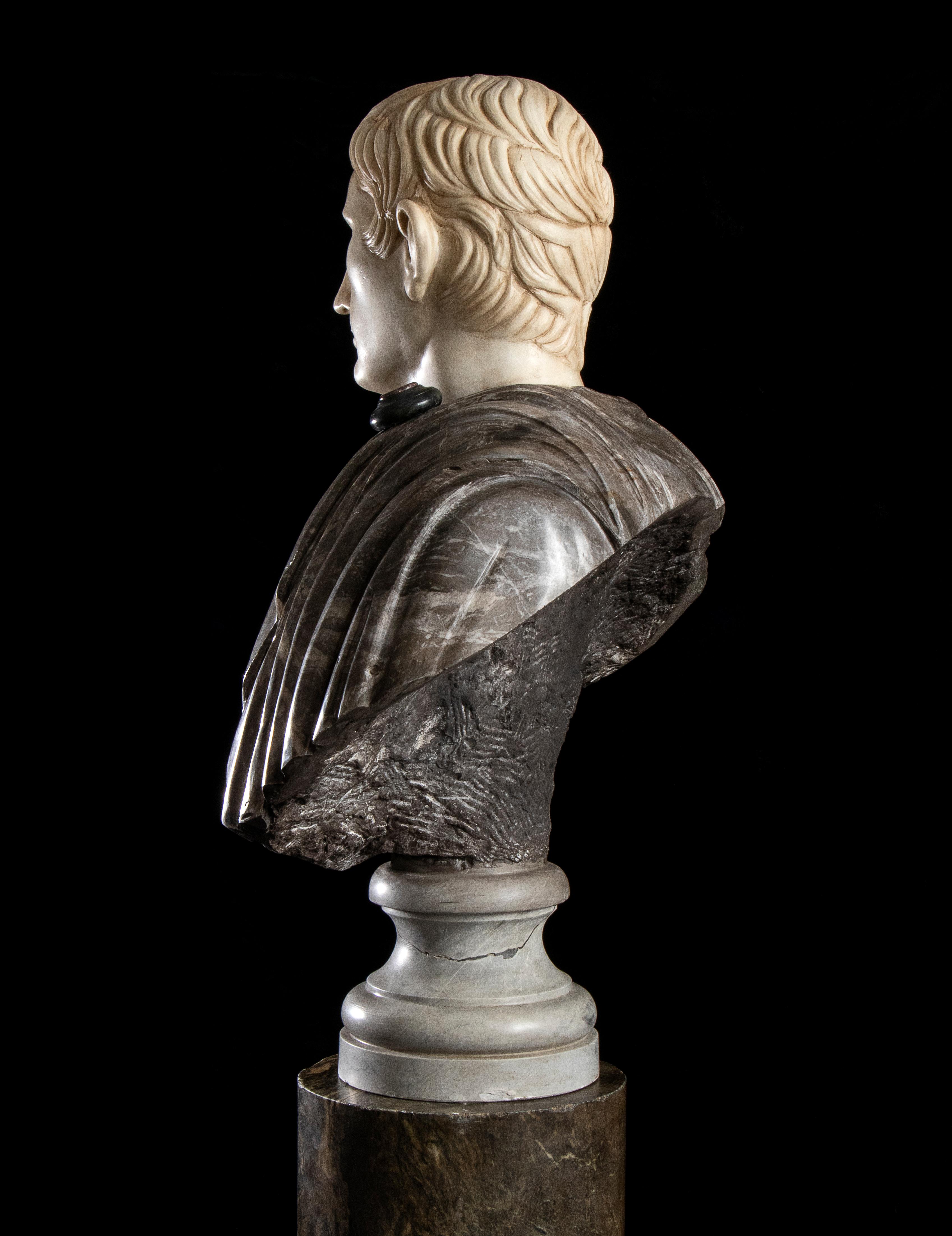 Figurative Sculpture Marble Polychrome Portrait Bust Emperor Augustus Roman  6