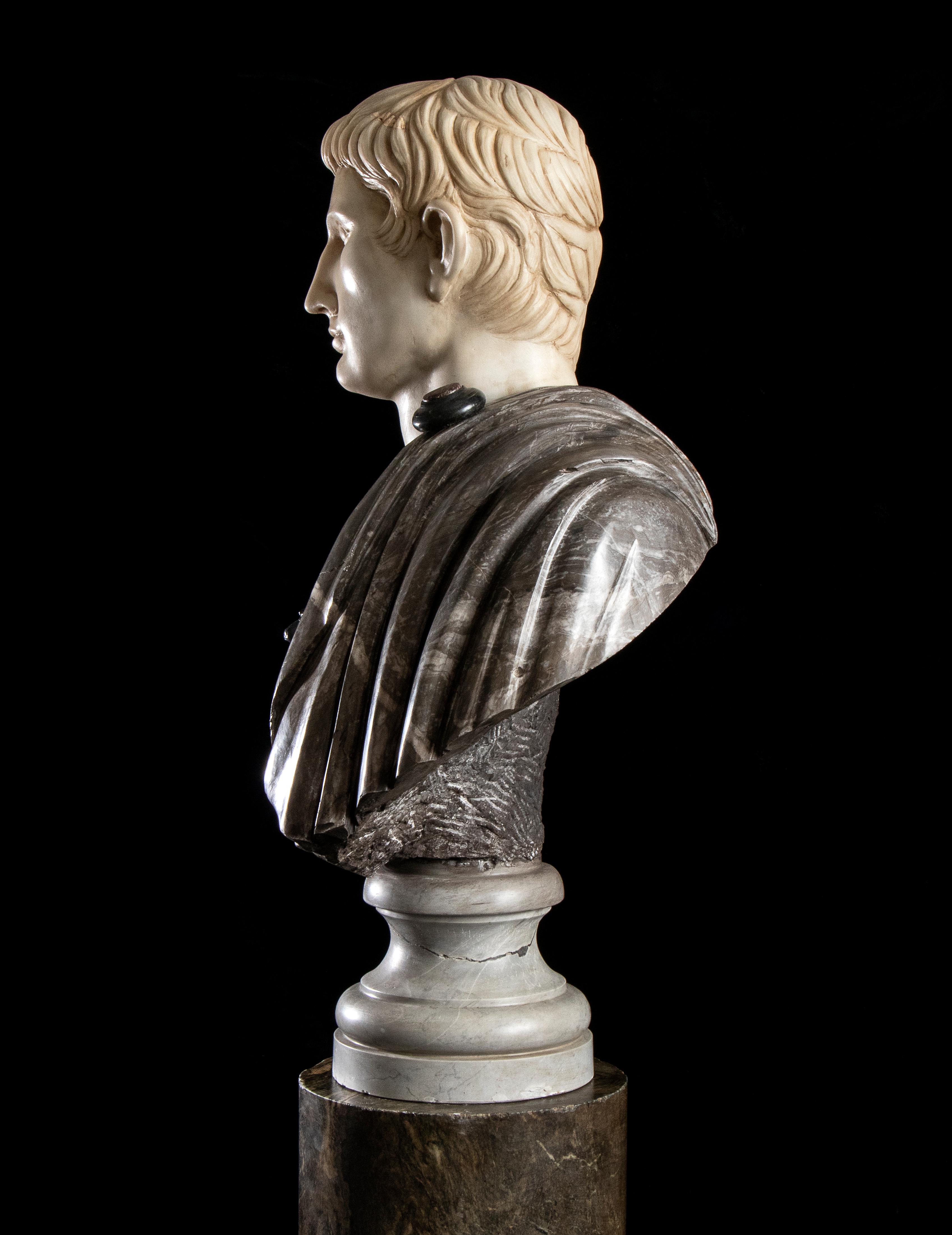 Figurative Sculpture Marble Polychrome Portrait Bust Emperor Augustus Roman  7