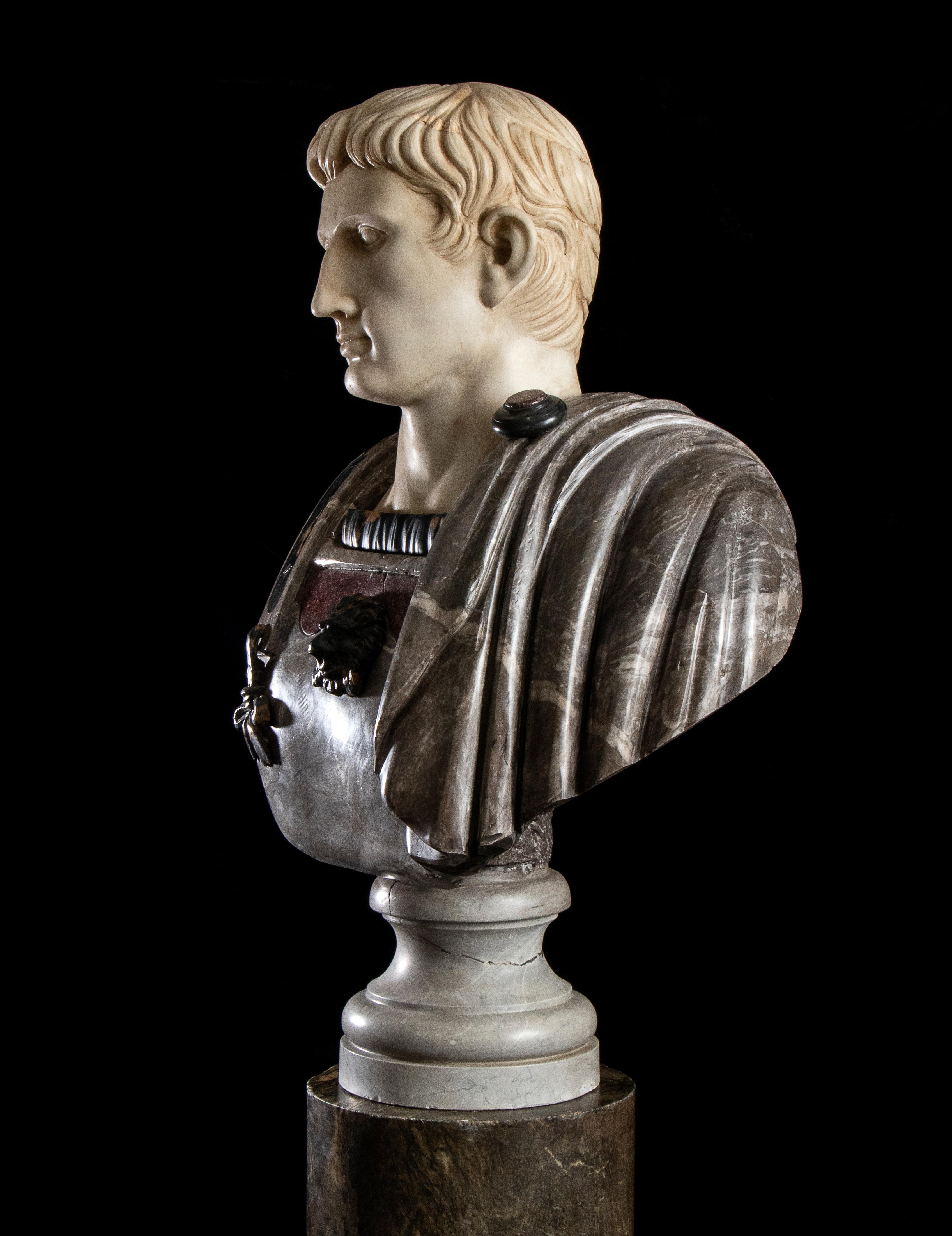 Figurative Sculpture Marble Polychrome Portrait Bust Emperor Augustus Roman  8
