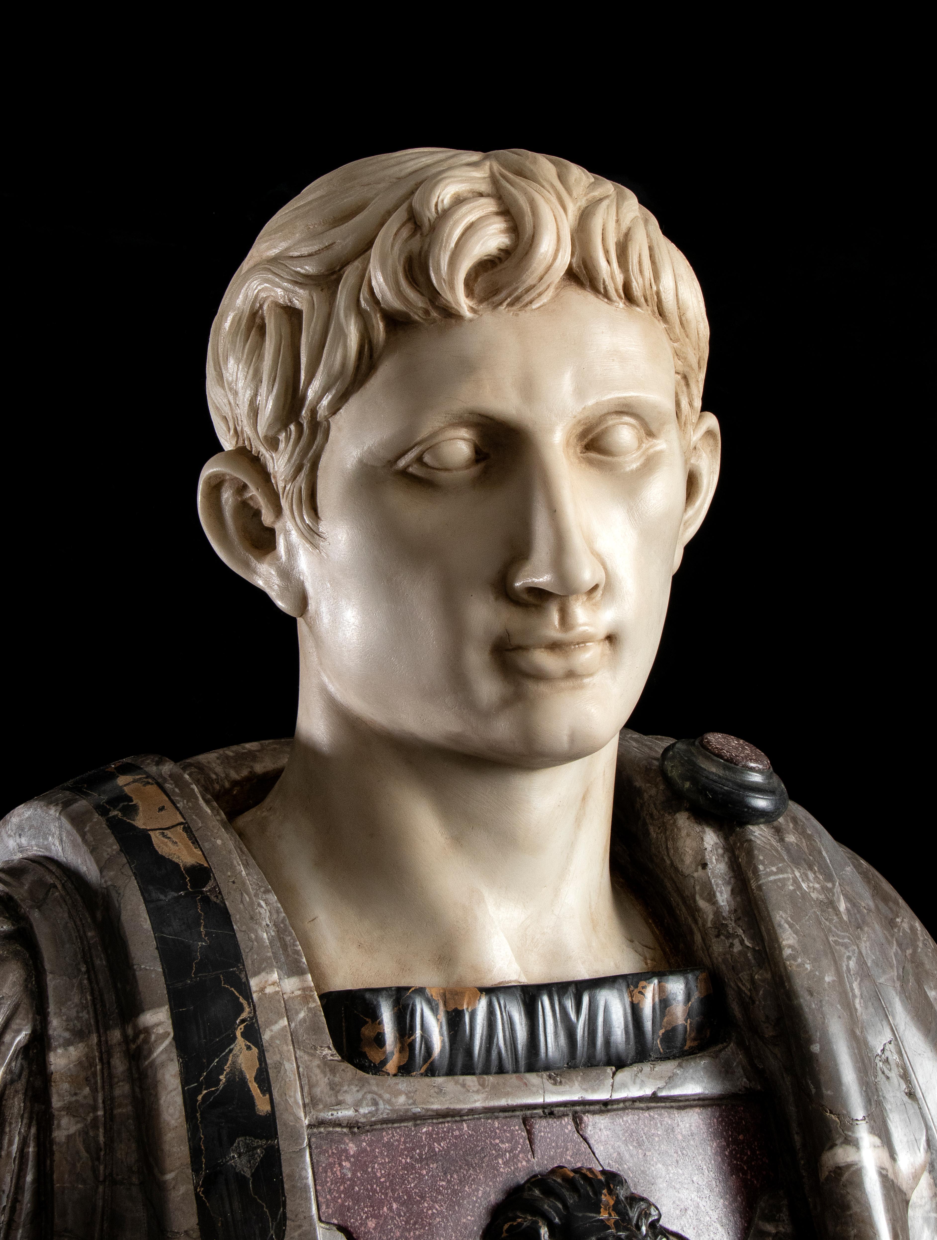 Figurative Sculpture Marble Polychrome Portrait Bust Emperor Augustus Roman  11