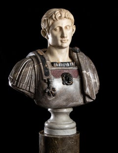 Figurative Sculpture Marble Polychrome Portrait Bust Emperor Augustus Roman