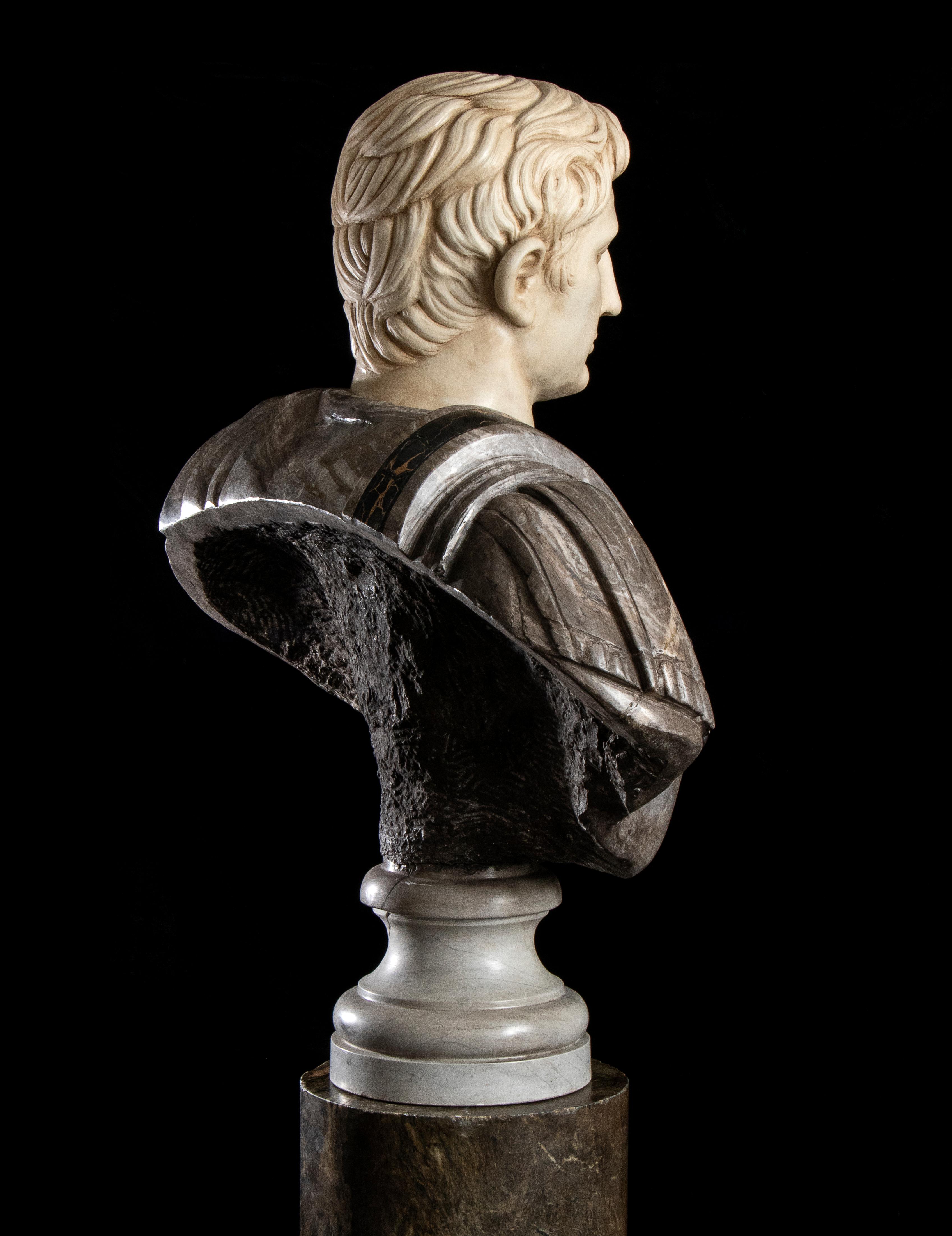 Figurative Sculpture Marble Polychrome Portrait Bust Emperor Augustus Roman  1