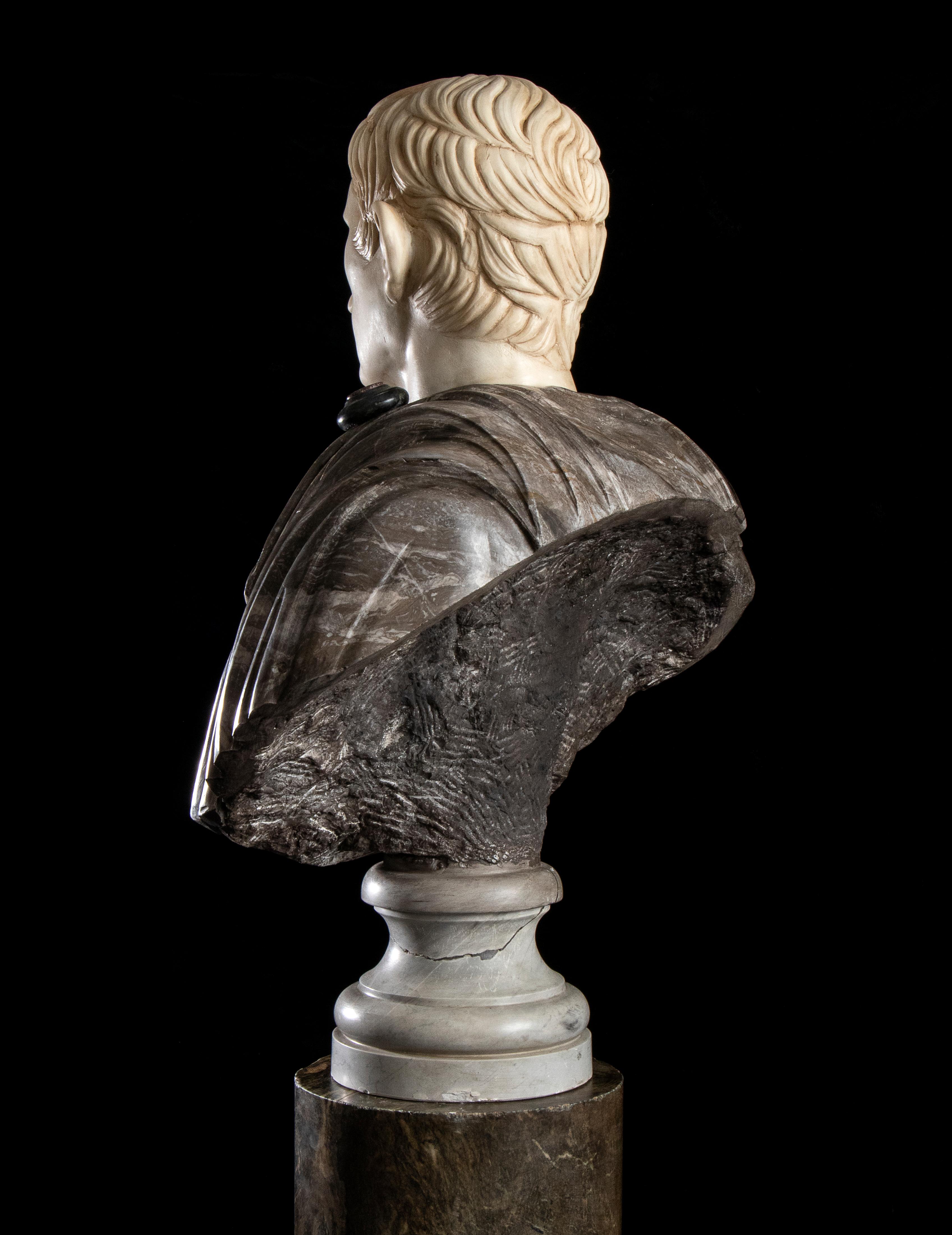 Figurative Sculpture Marble Polychrome Portrait Bust Emperor Augustus Roman  5