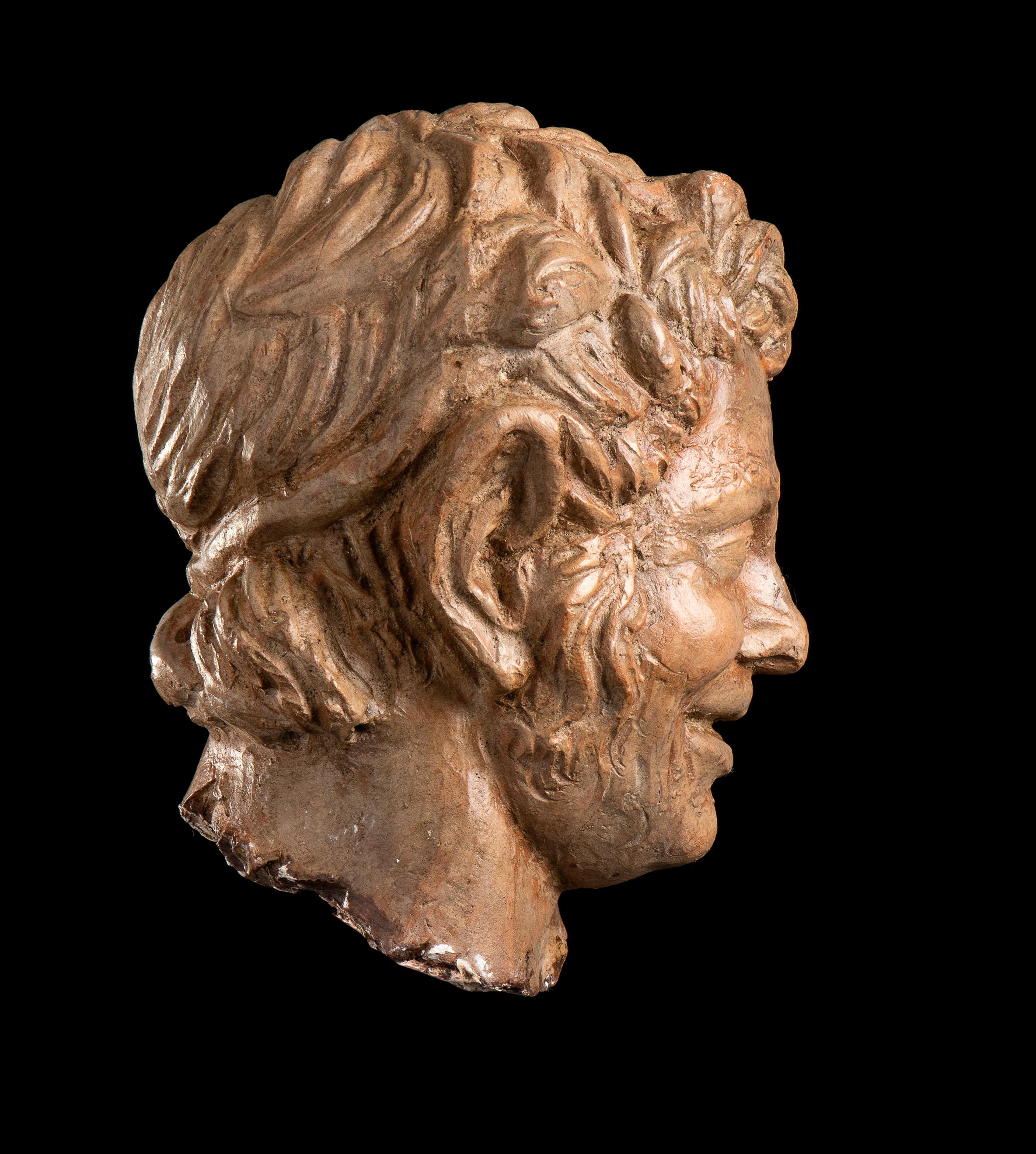 Figurative Sculpture Terracotta Head of a Laughing Satyr Roman Academy 19th 3