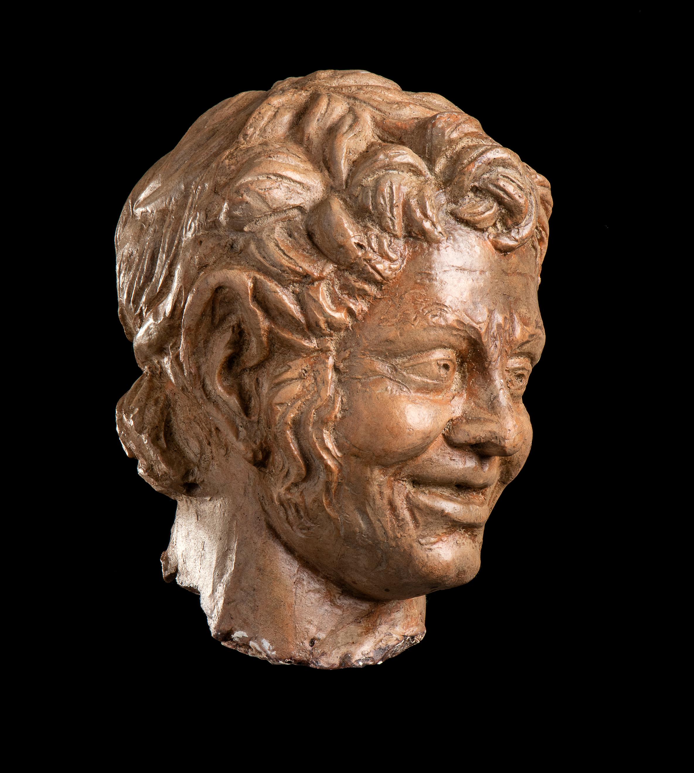 Figurative Sculpture Terracotta Head of a Laughing Satyr Roman Academy 19th 4