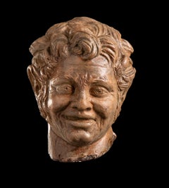 Figurative Skulptur Terrakotta-Kopf eines lachenden Satyrs aus der römischen Akademie, 19. Jahrhundert