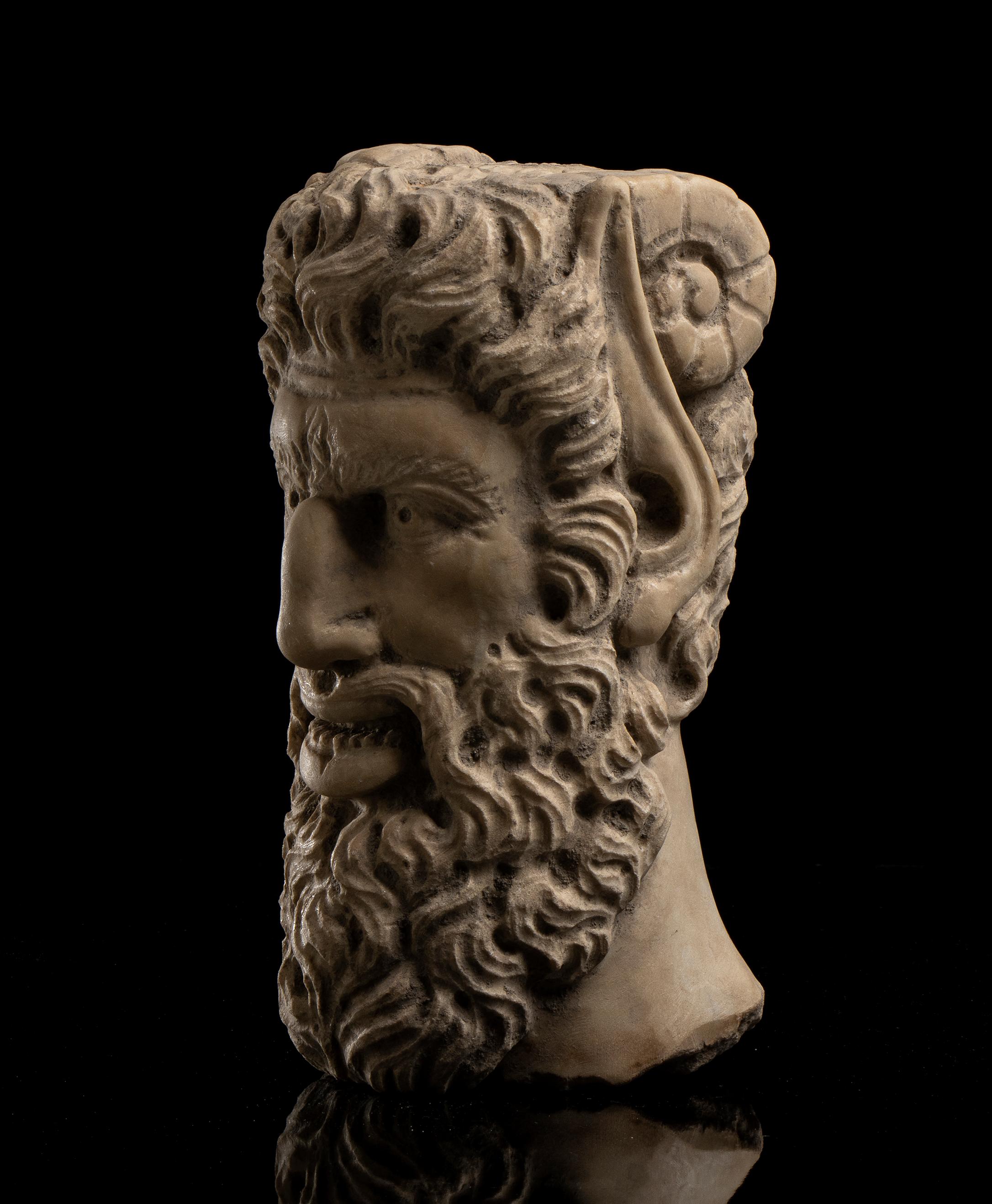 Figurative White Marble Sculpture Portrait of a Sylenus Classical Greek 19th 2