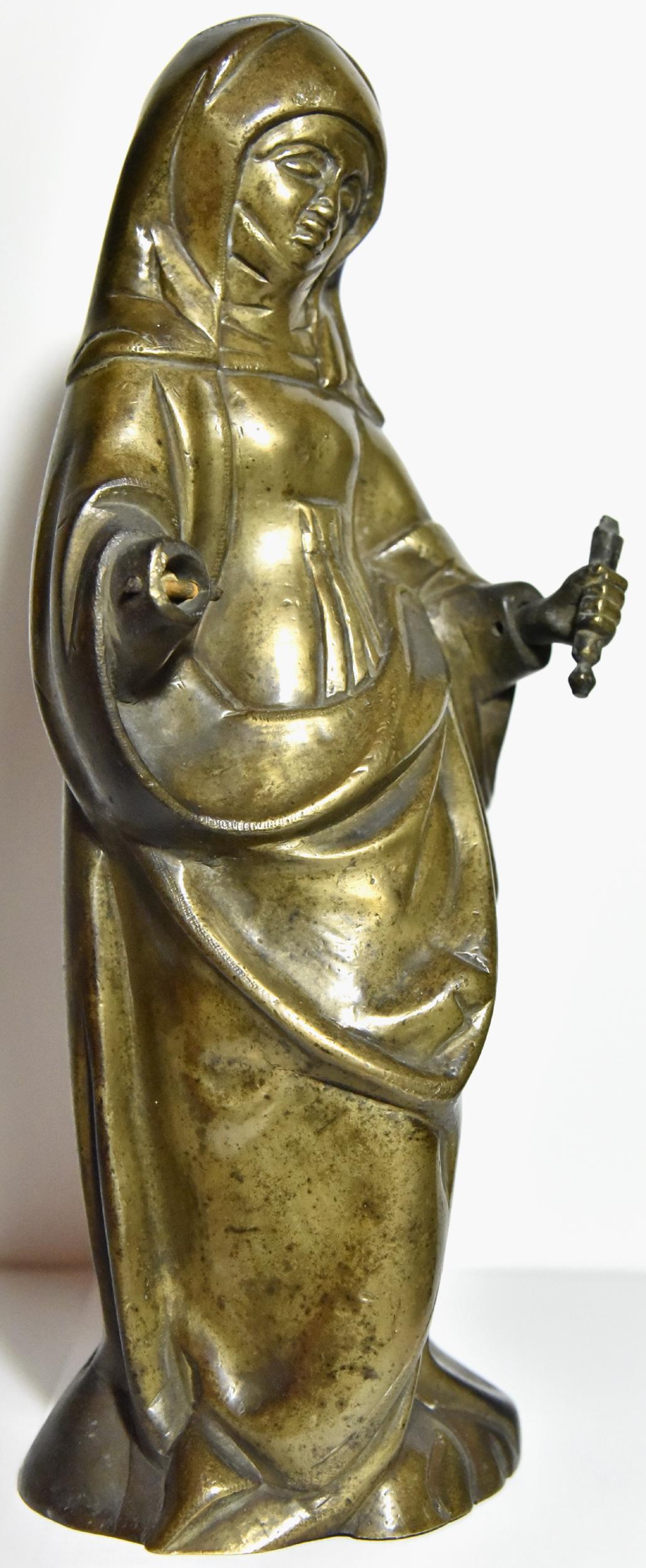 Figure of a saint in bronze, late 15th century, southern Netherlands - Gold Figurative Sculpture by Unknown
