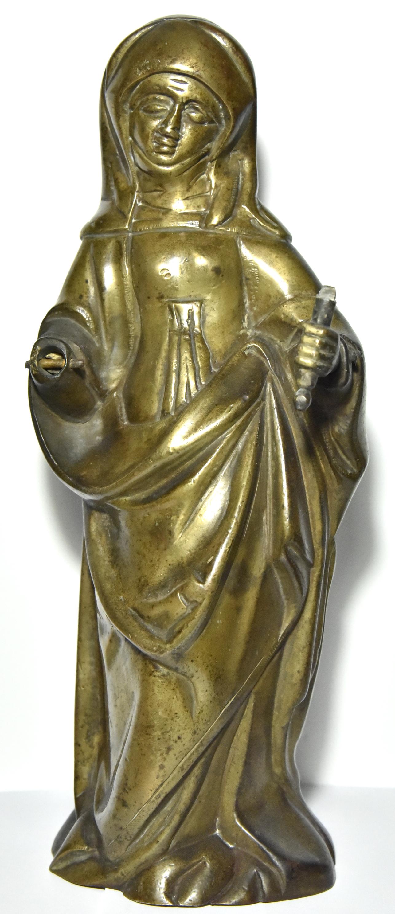 Unknown Figurative Sculpture - Figure of a saint in bronze, late 15th century, southern Netherlands