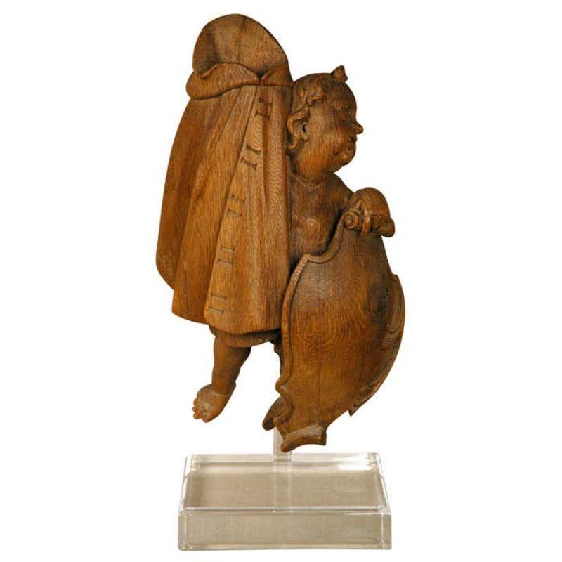 Statue d'un putto en Oak Flemish - Sculpture de Unknown