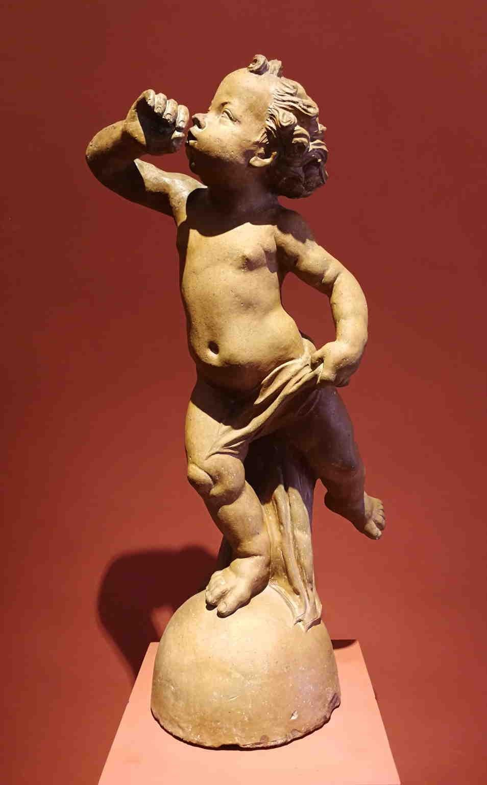 Unknown Figurative Sculpture – Florentiner Künstler nach Verrocchio Terrakotta Putto-Brunnen aus dem 17. Jahrhundert