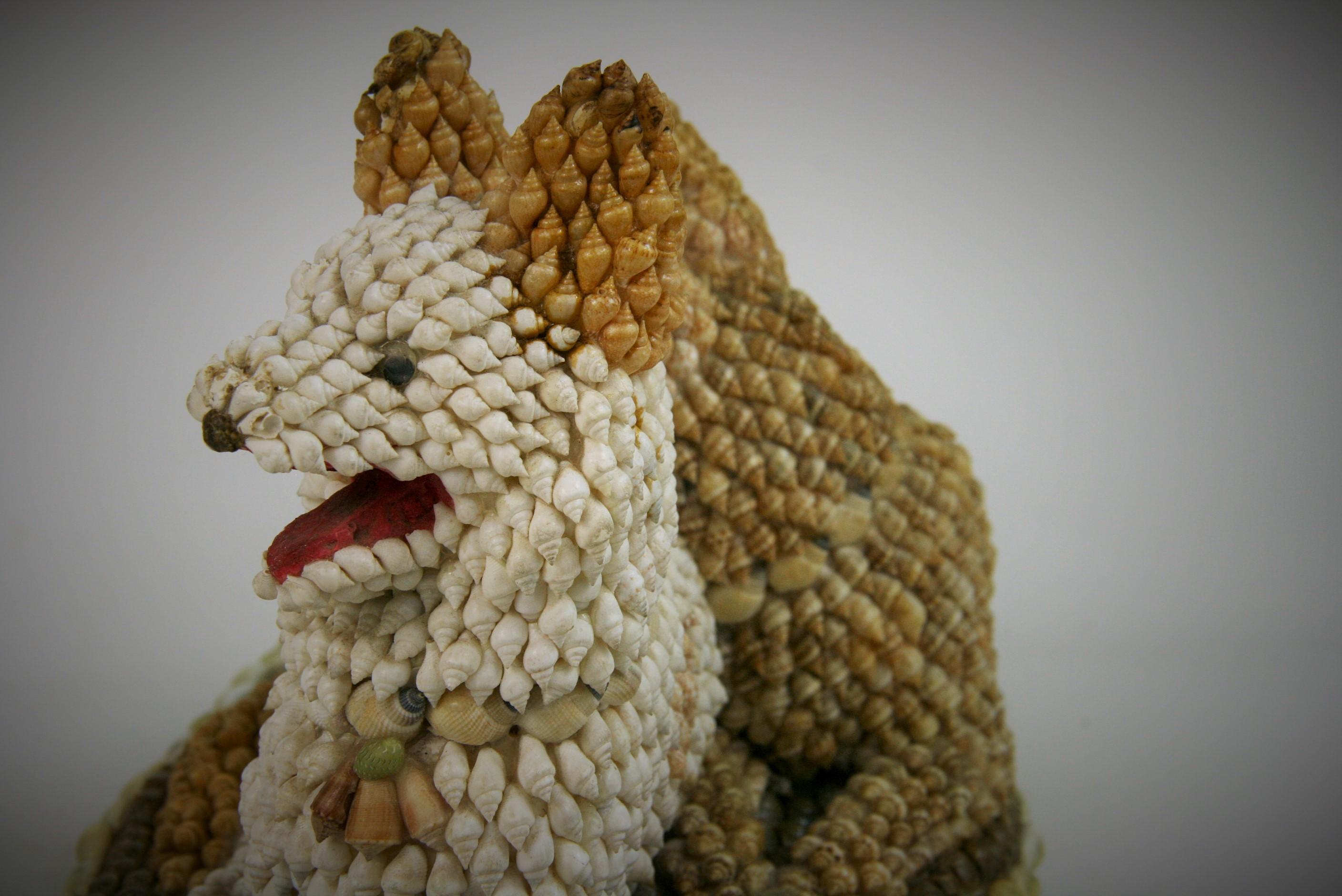 Folk Art Dog Sculpture Made from Sea Shells 11