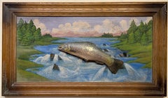 Antique Folk Art Painted Diorama of Trout