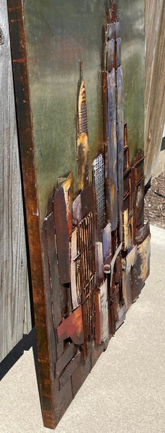 Folk Outsider Naive Art Metal NYC Cityscape Sculpture Wall Hanging Contemporary