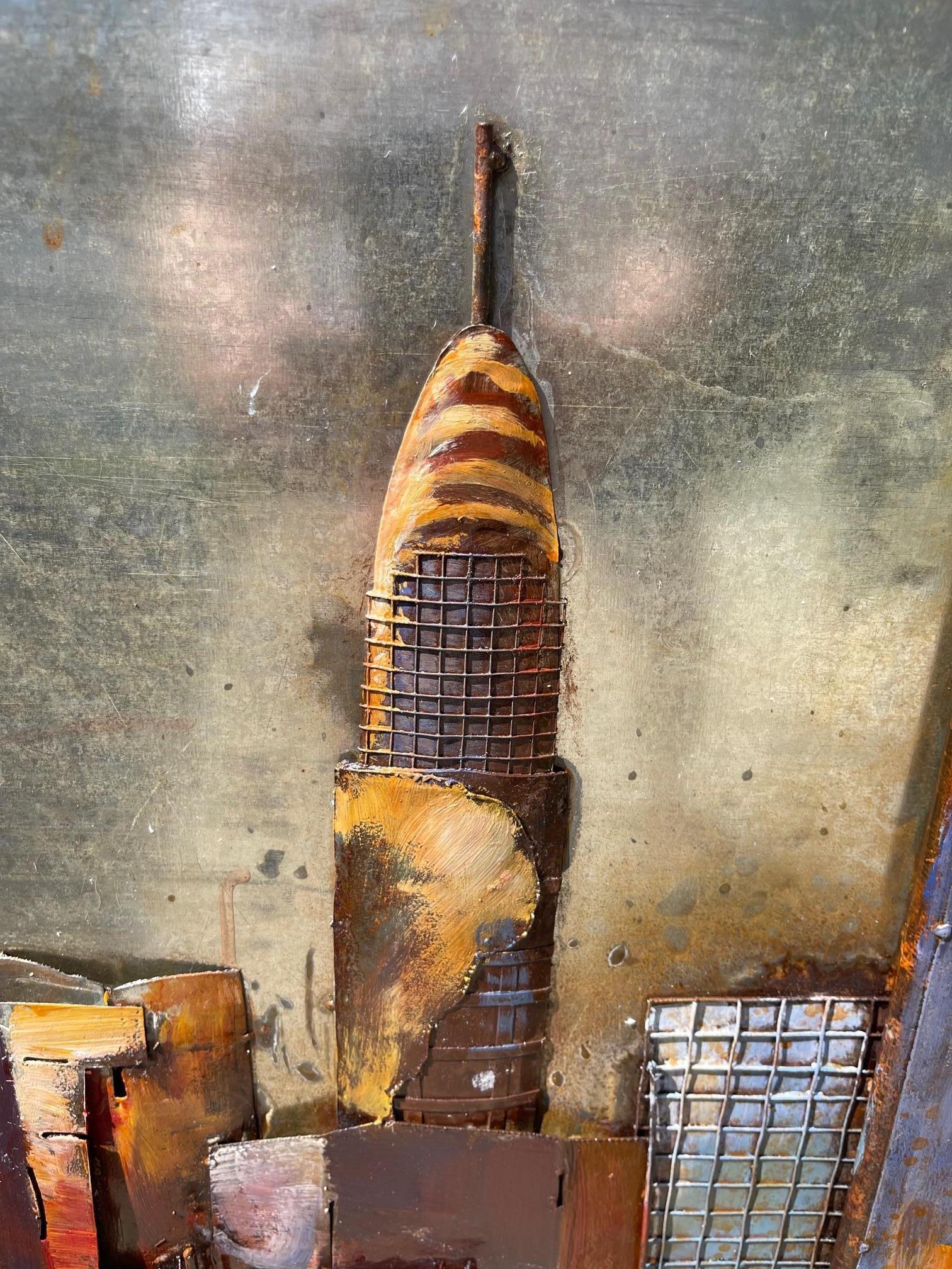 Folk Outsider Naive Art Metal NYC Cityscape Sculpture Wandbehang Contemporary im Angebot 2