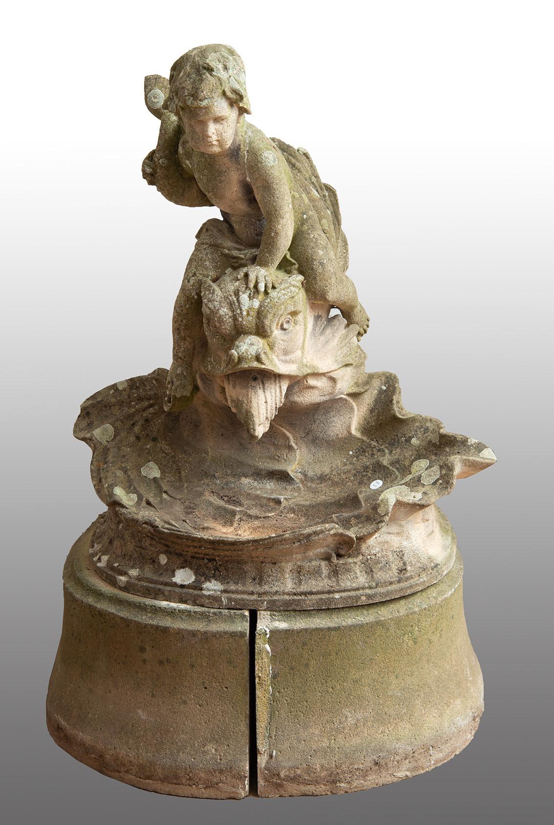 Unknown Figurative Sculpture - Antique fountain made of Vicenza stone from the 19th century period.
