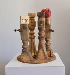 Four People Looking at You * found wood - sculpture"