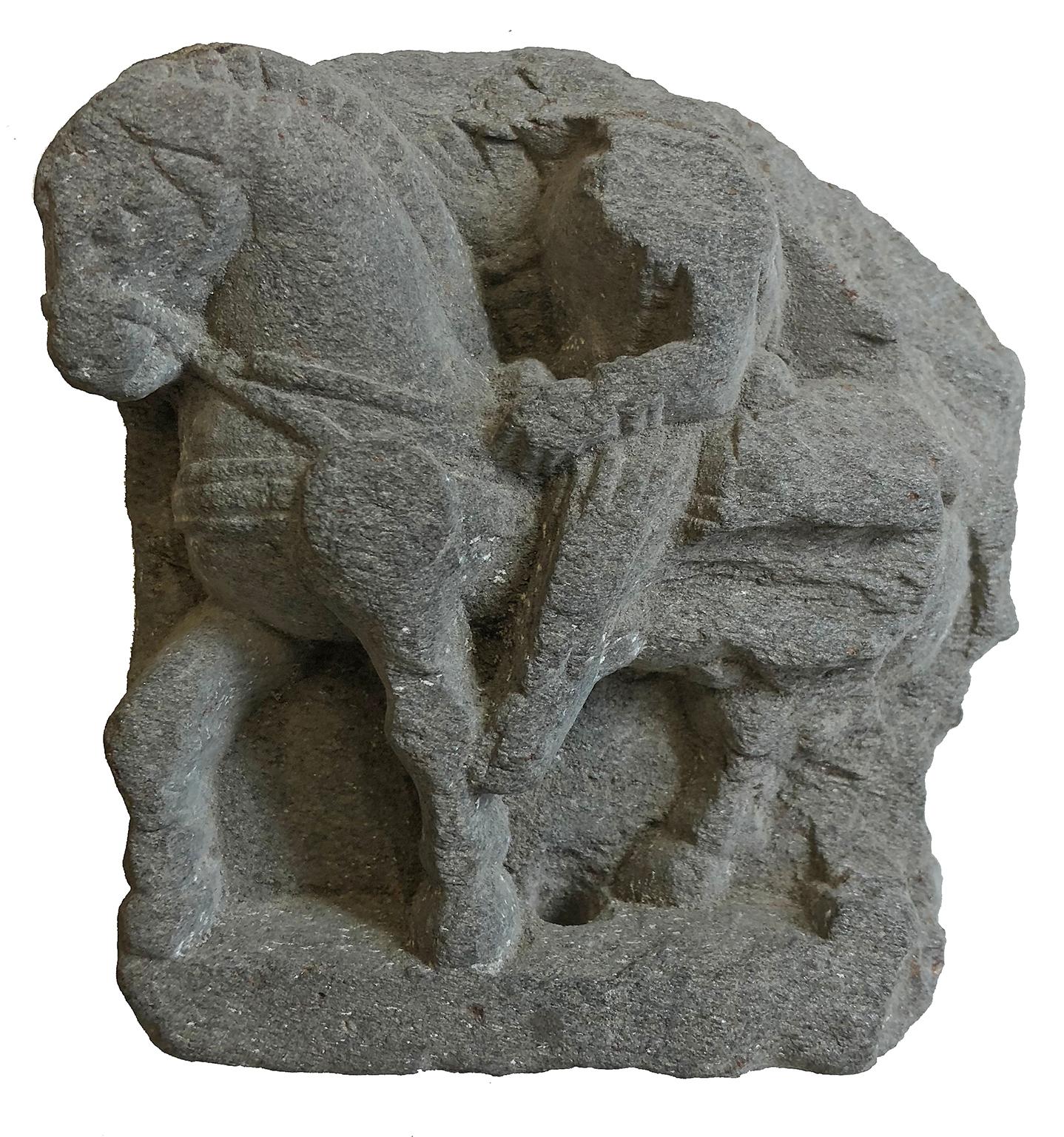 Fragment Prince Siddhartha Sculpture - Grey Schist - Brown Figurative Sculpture by Unknown