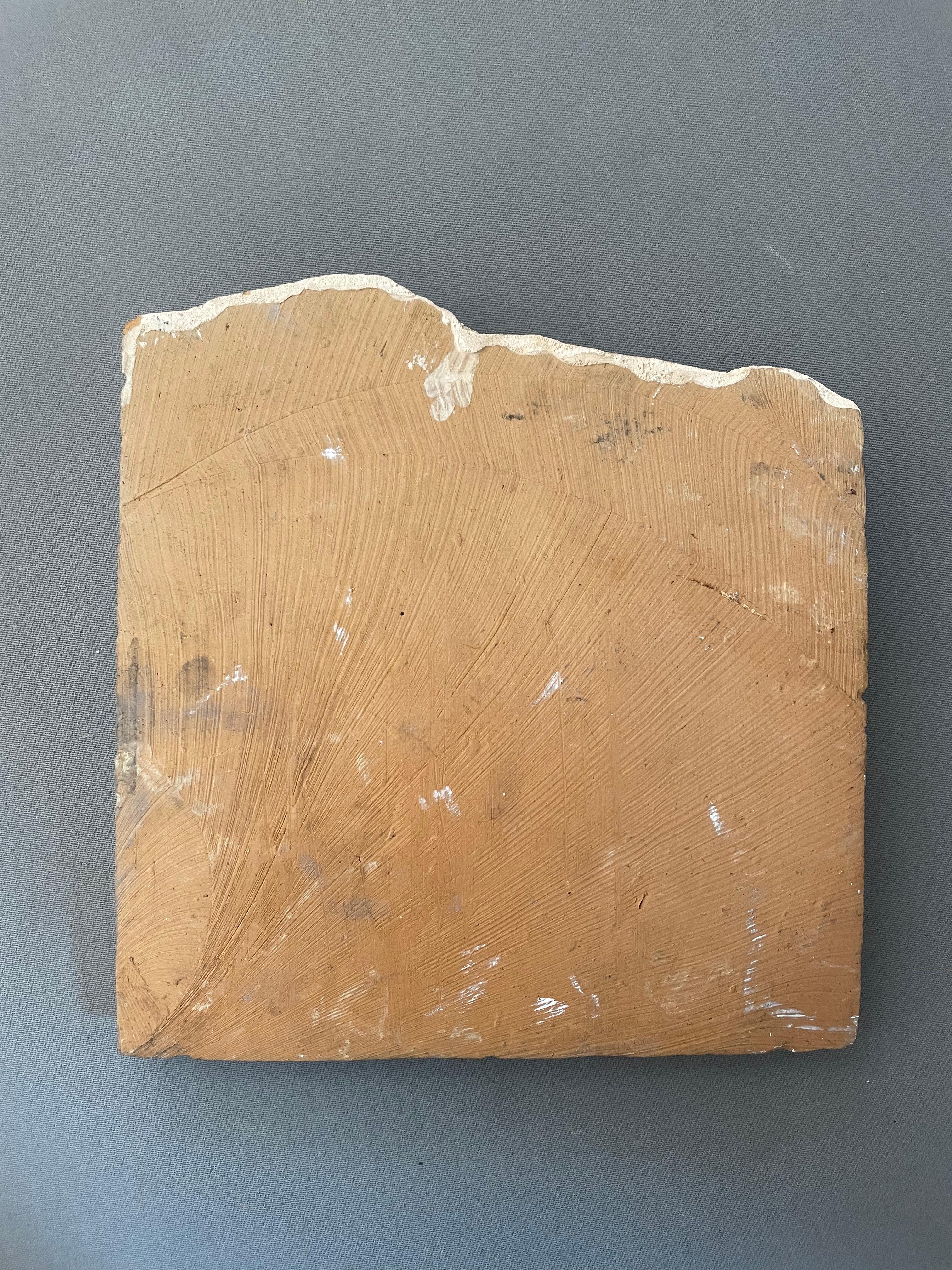 Fragment of a terracotta tile.  Original terracotta, probably 18th century.  Missing the upper part.  23 x 22 cm.