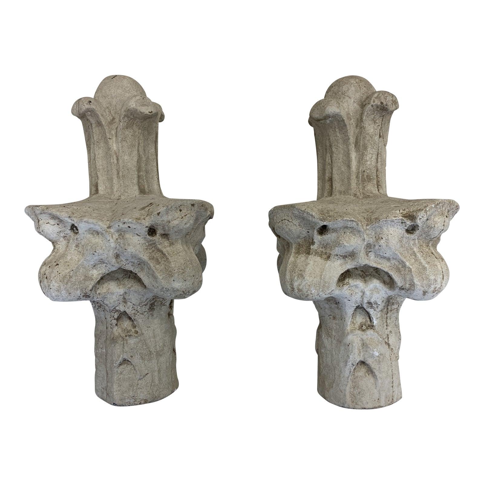 Unknown Abstract Sculpture - French 18th C Carved Limestone Finials A Pair