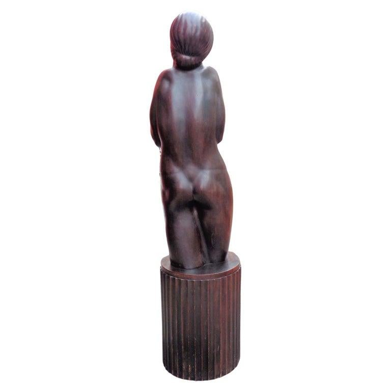 French Art Deco Walnut Sculpture of a Nude Woman, circa 1920 For Sale 8
