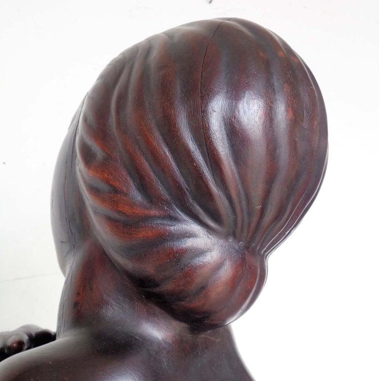French Art Deco Walnut Sculpture of a Nude Woman, circa 1920 For Sale 5