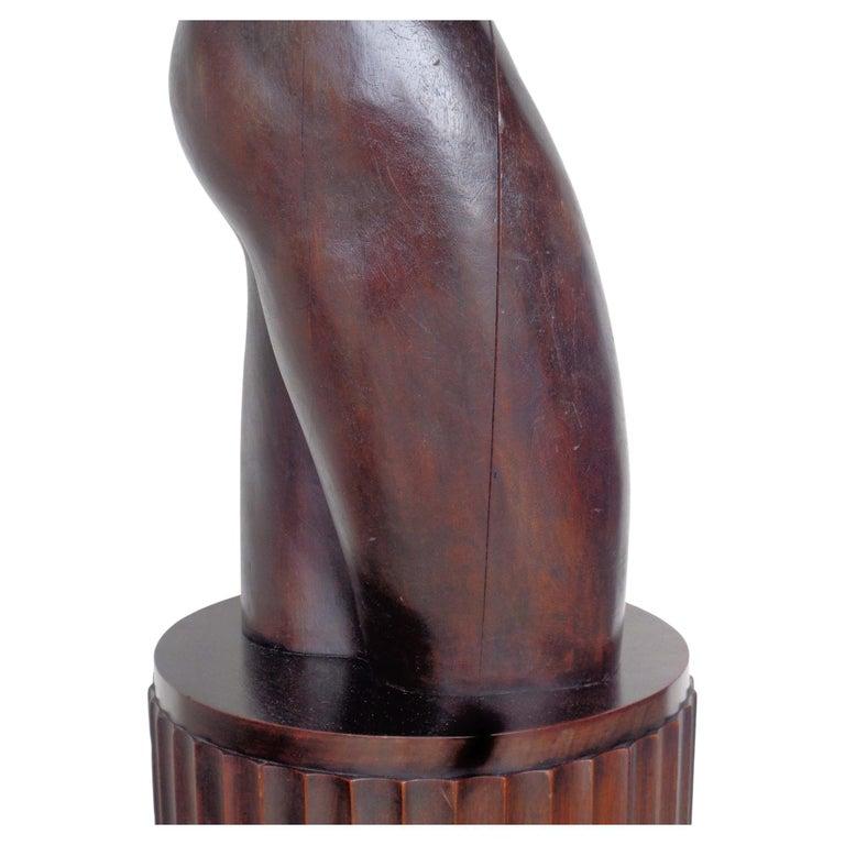 French Art Deco Walnut Sculpture of a Nude Woman, circa 1920 For Sale 5
