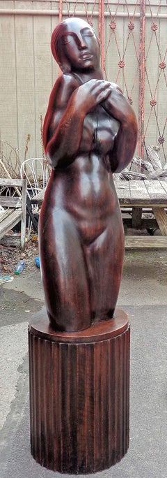 Antique French Art Deco Walnut Sculpture of a Nude Woman, circa 1920