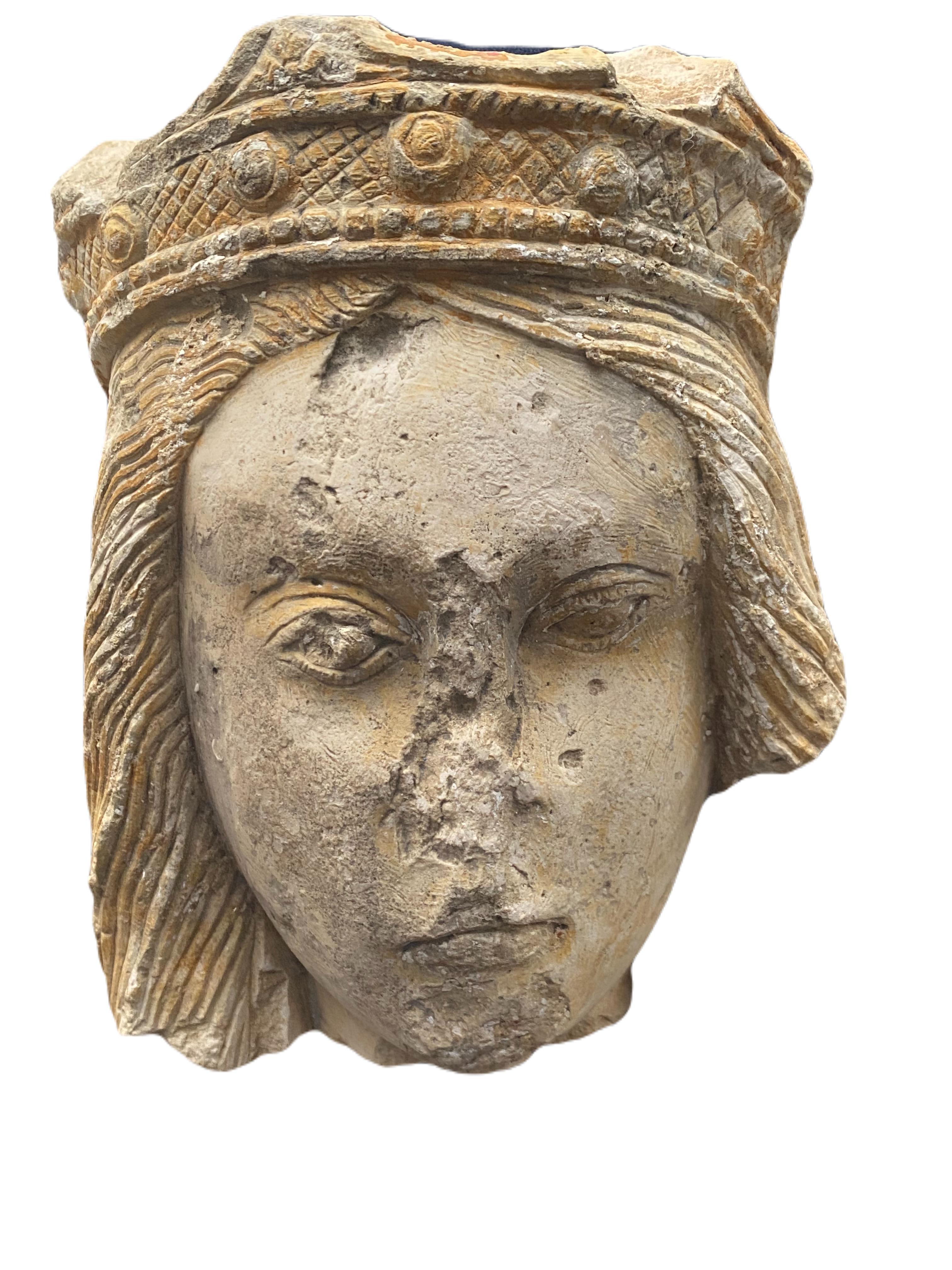 Unknown Figurative Sculpture - French crowned gothic queen's head. Champagne.