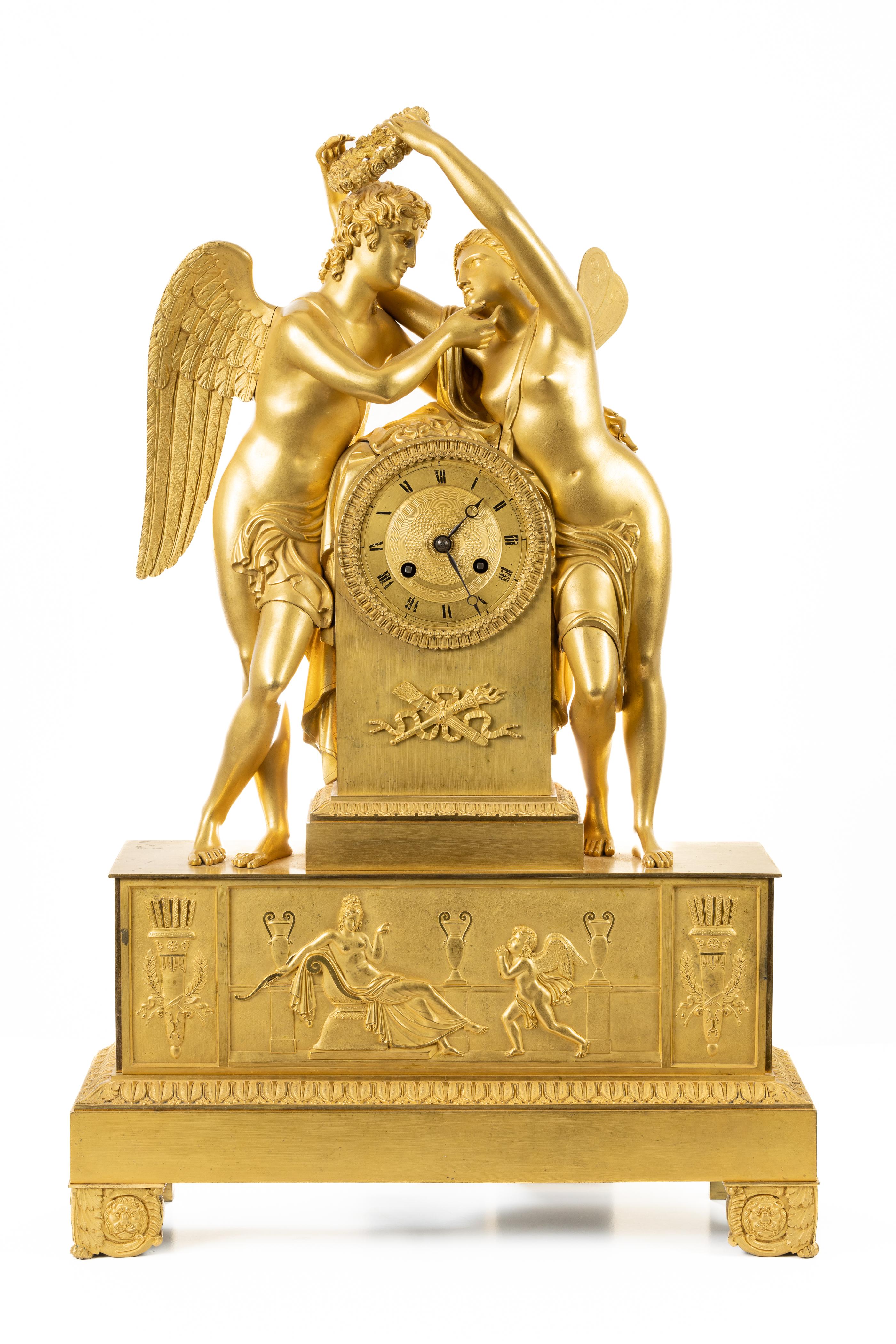 Unknown Nude Sculpture - French Empire Cupid & Psyche Clock