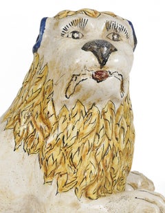 Figura de león de cerámica francesa de loza Tuilerie Normande Mesnil de Bavent