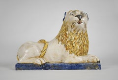 French Faience Tuilerie Normande Mesnil de Bavent Ceramic Figure of a Lion