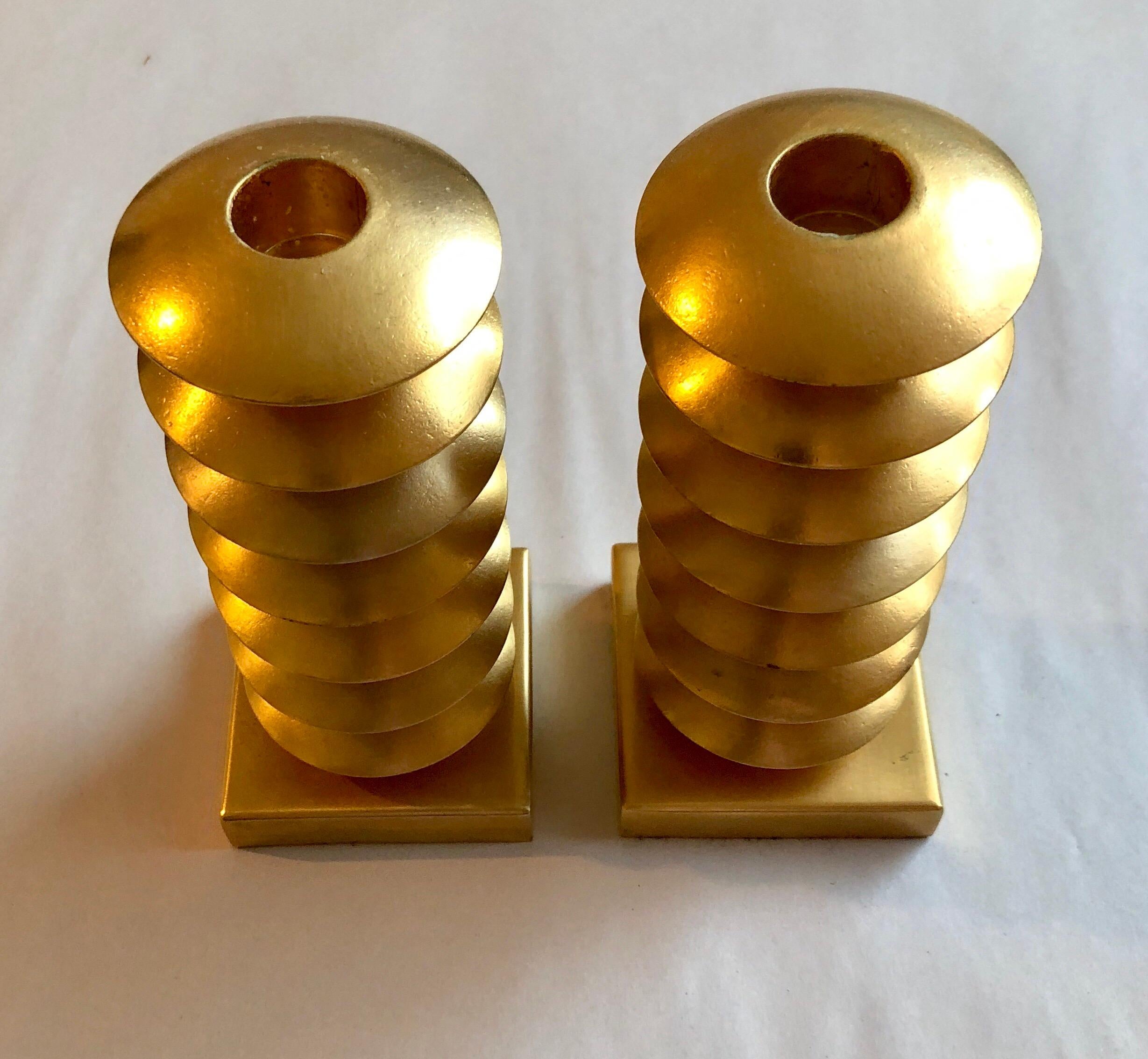 French Gilt Gold Sculpture Sputnik Space Age Post Modern Pair Candlesticks For Sale 4
