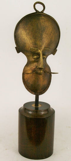 French Modernist Bronze Abstract Figural Sculpture on Mahogany Wood Base