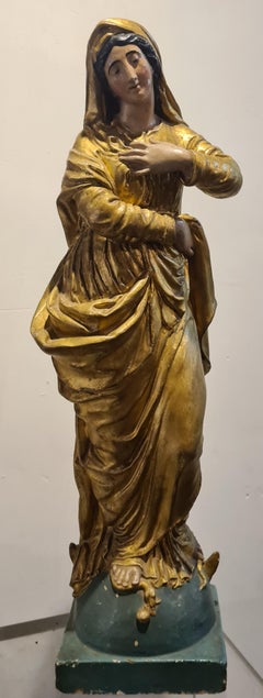 French Polychrome and Gilded Statue of The Virgin Mary