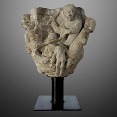 French Romanesque historiated capital. Herod and the Massacre of the Innocent