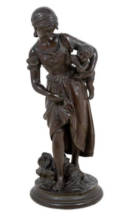 Antique French School "Mother and Child" Bronze Sculpture