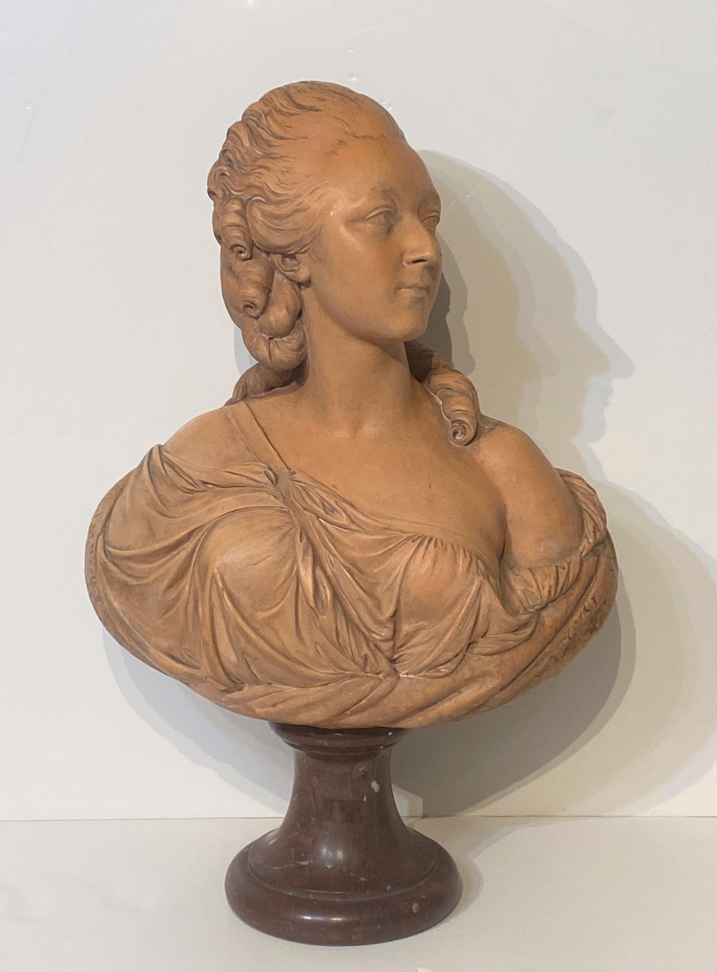 Unknown Figurative Sculpture - French School Terra Cotta Bust of Marie Antionette, 19th C.