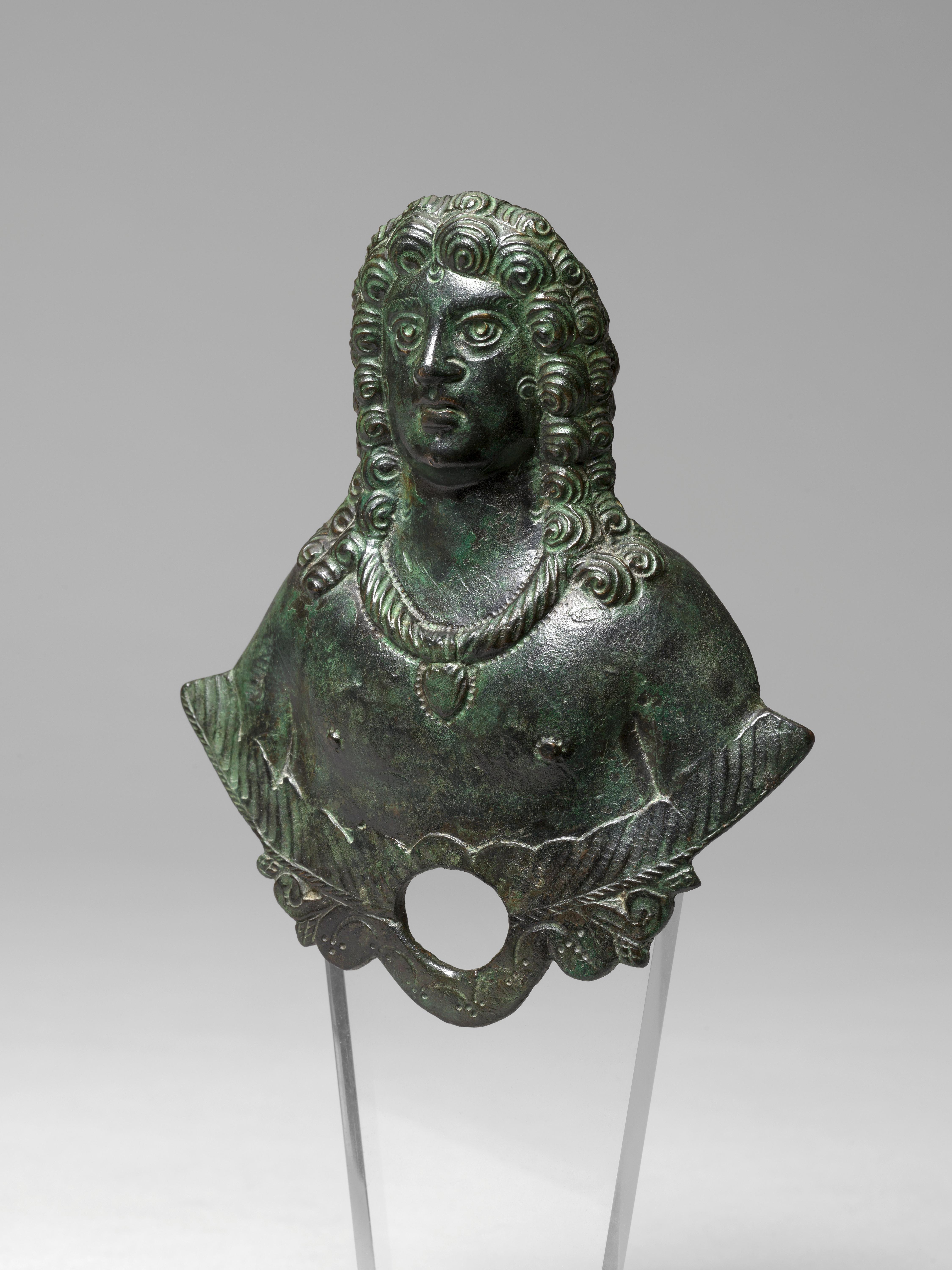 Gallo-Roman Bronze Applique Bust Figure of a Man, 3rd/4th Century A.D.  - Sculpture by Unknown