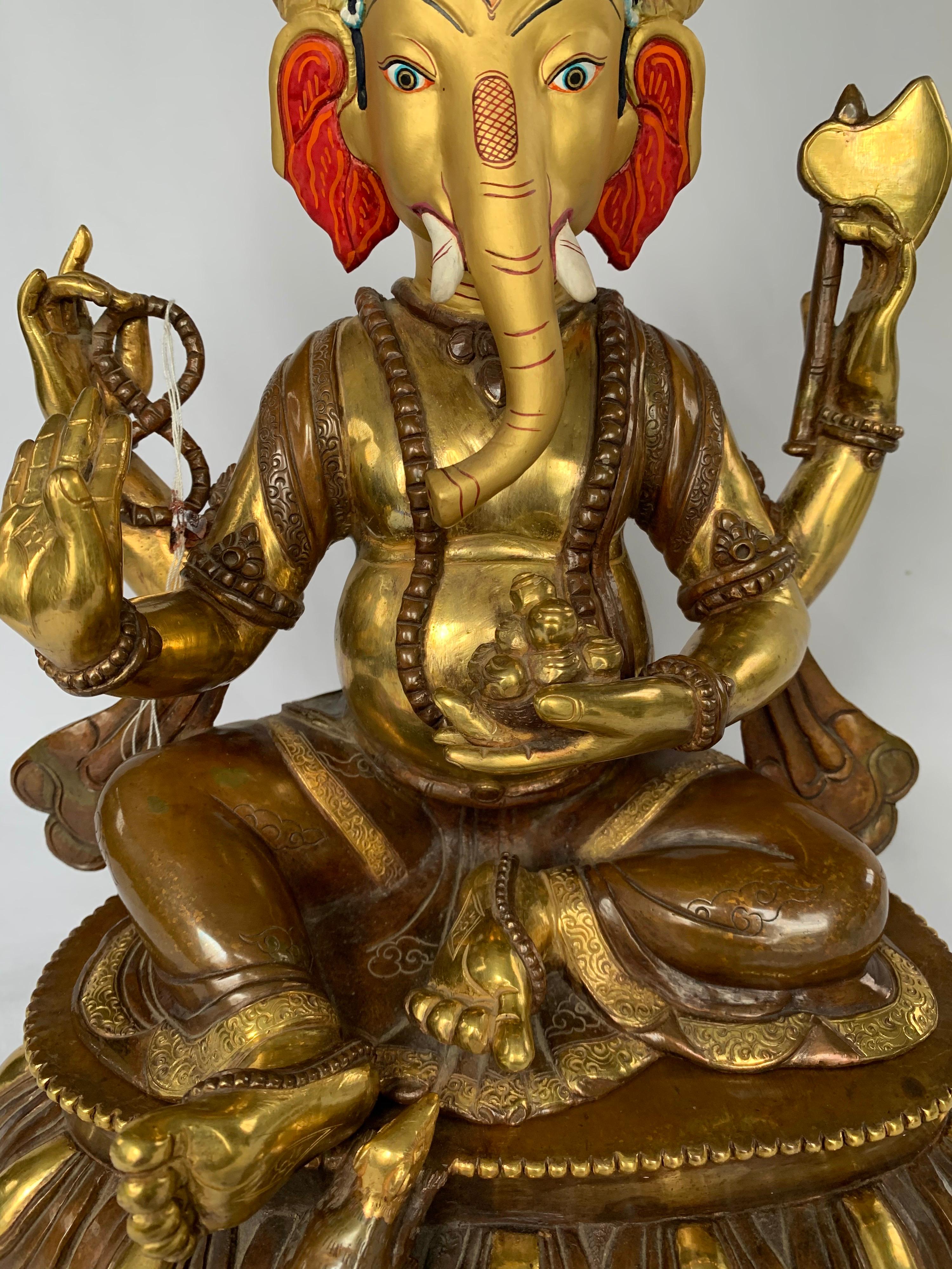  Ganesha Statue with 24 Carat Gold Handcrafted by Lost Wax Process For Sale 2