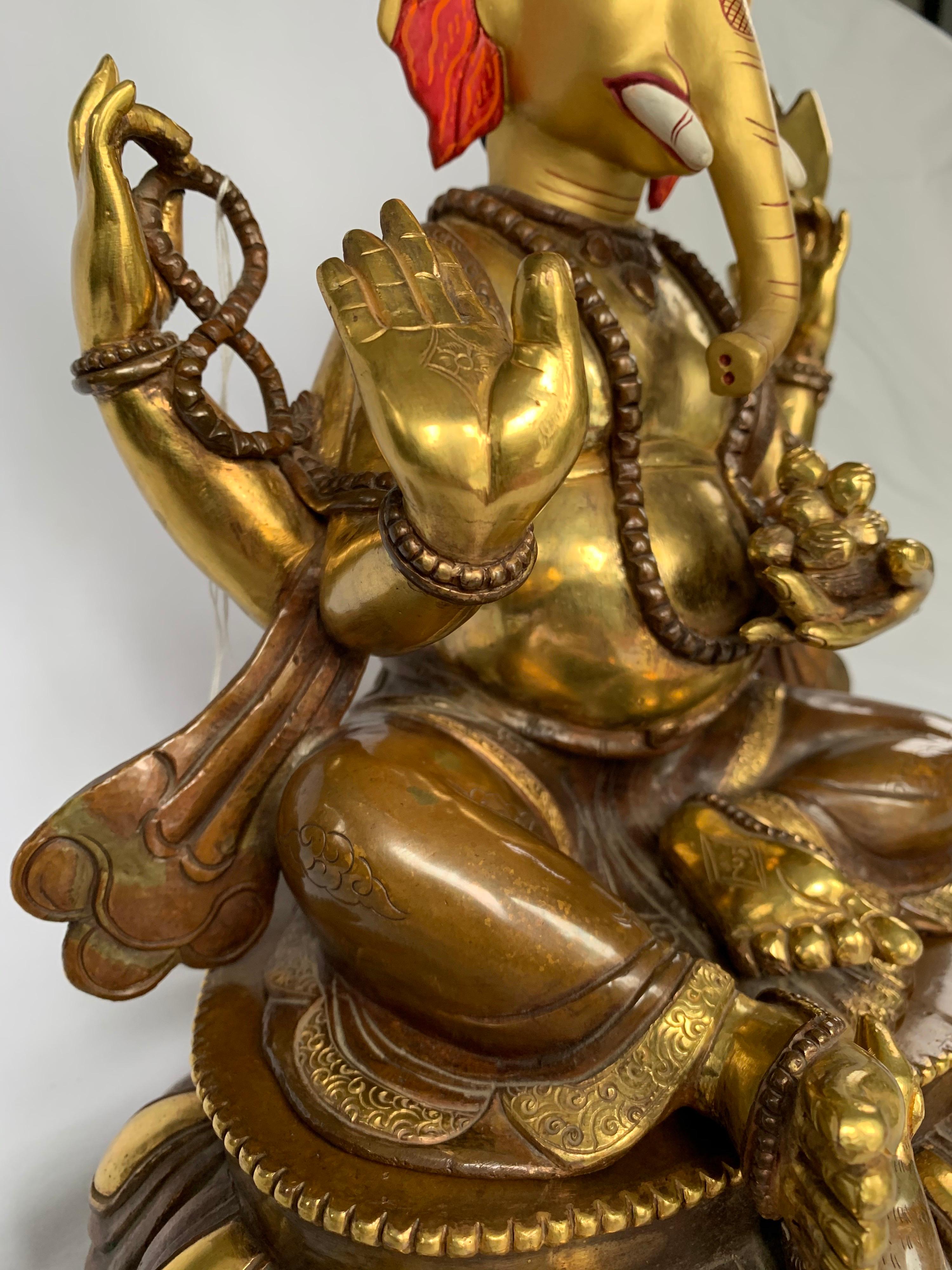  Ganesha Statue with 24 Carat Gold Handcrafted by Lost Wax Process For Sale 4