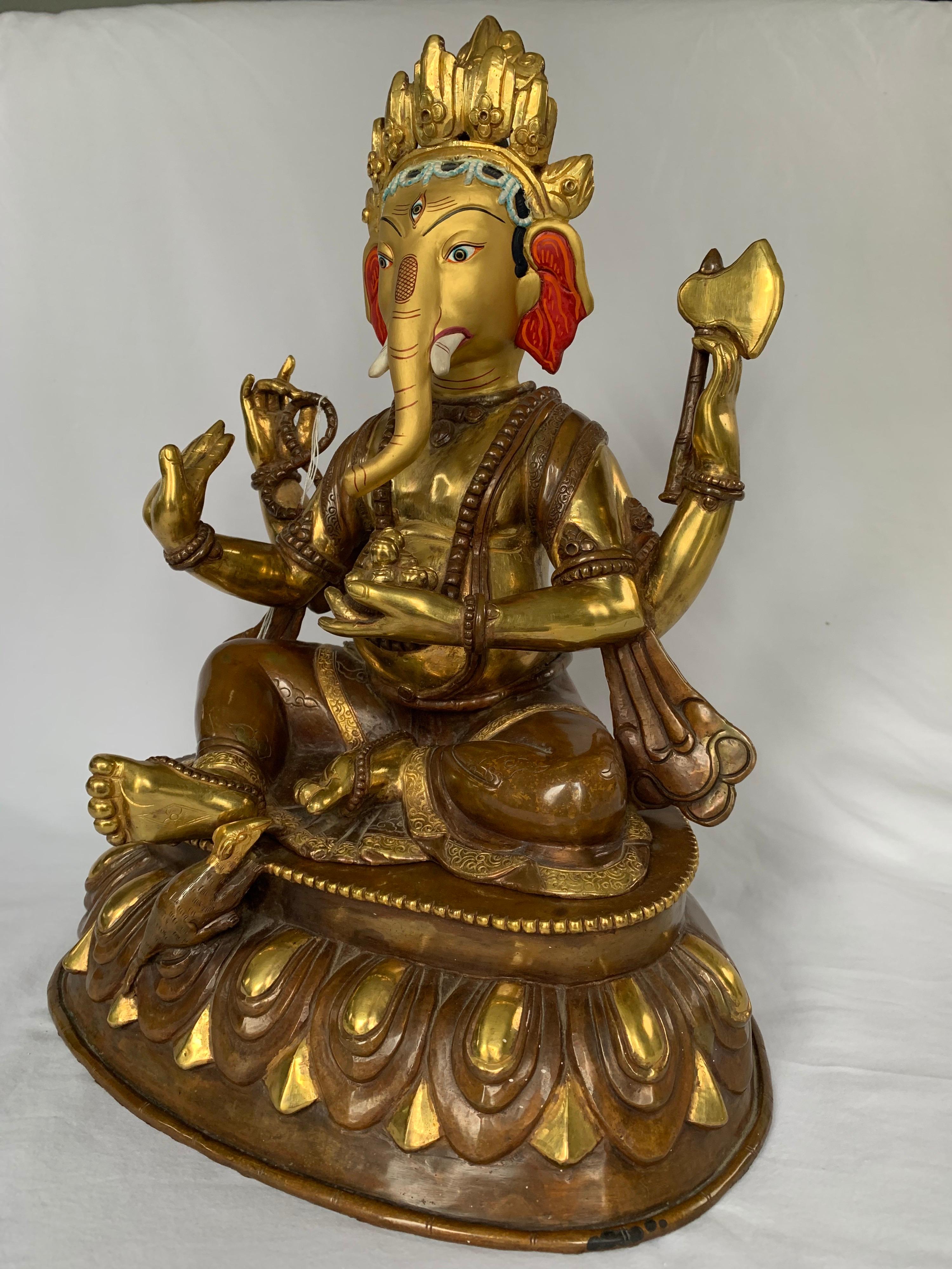  Ganesha Statue with 24 Carat Gold Handcrafted by Lost Wax Process - Sculpture by Unknown
