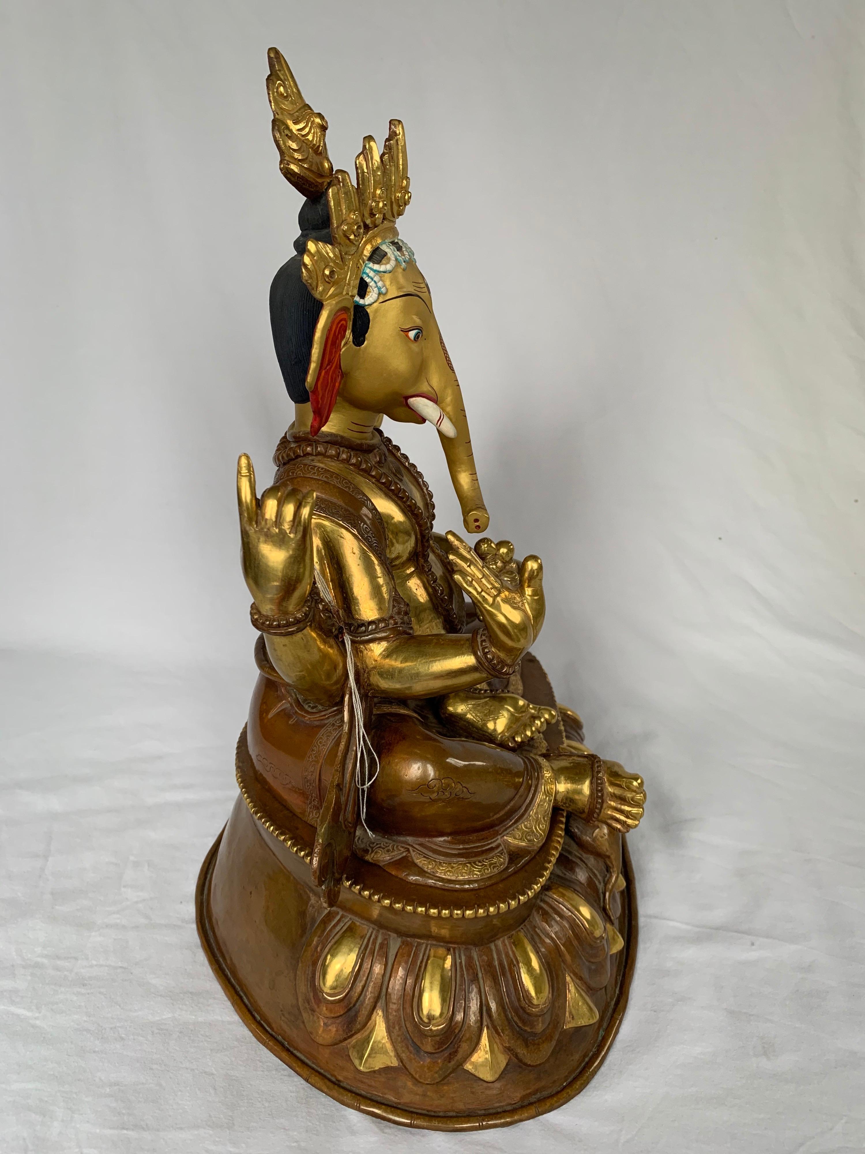  Ganesha Statue with 24 Carat Gold Handcrafted by Lost Wax Process - Other Art Style Sculpture by Unknown