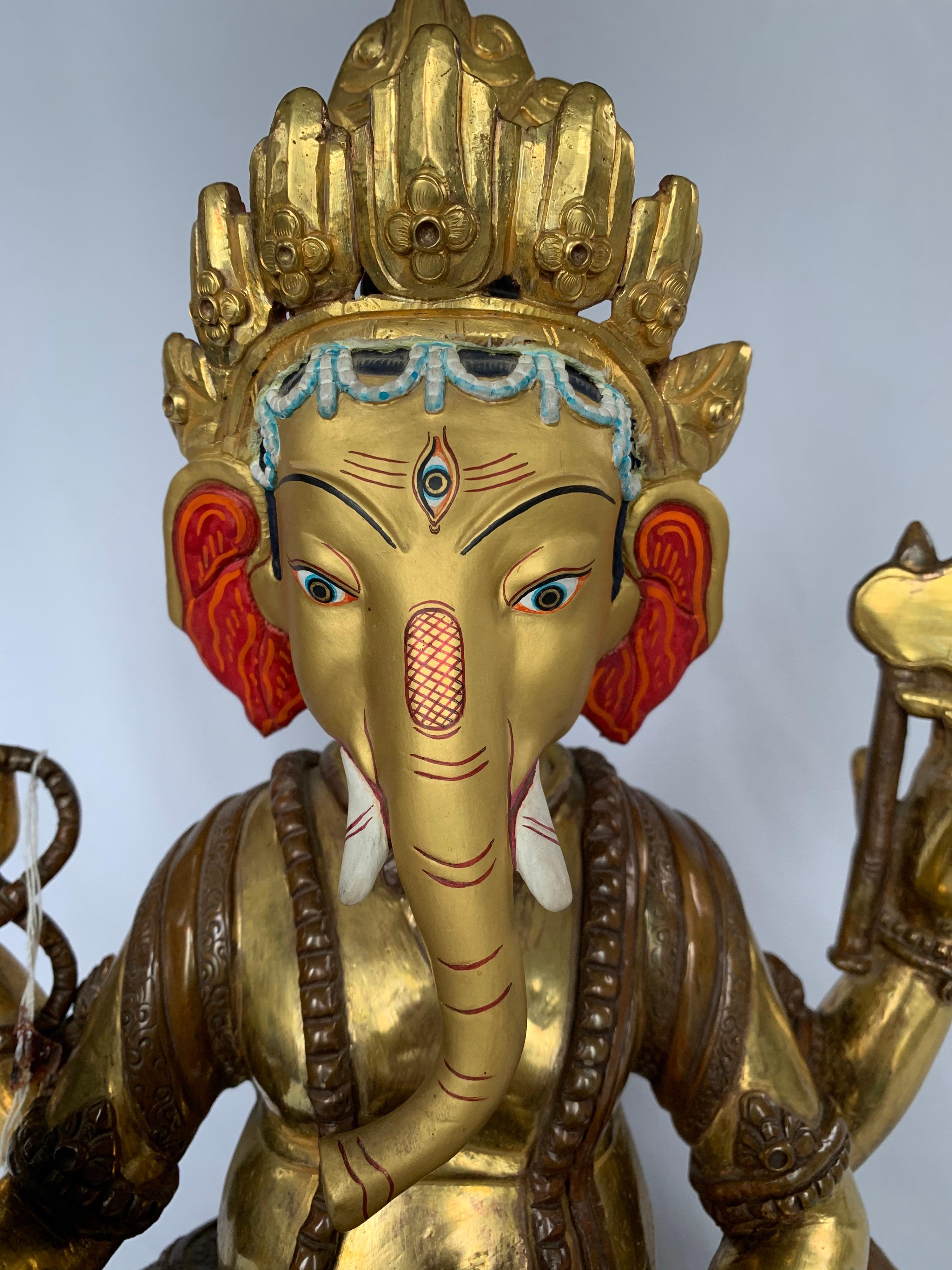  Ganesha Statue with 24 Carat Gold Handcrafted by Lost Wax Process For Sale 1