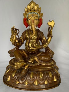  Ganesha Statue with 24 Carat Gold Handcrafted by Lost Wax Process