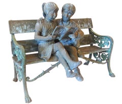 Two Children Sitting On The Bench Garden Sculpture
